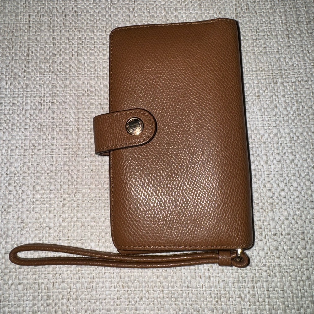 Coach phone wallet wristlet - brown leather